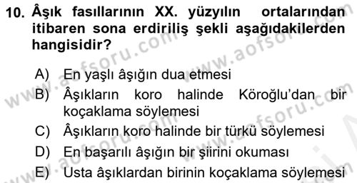 Halk Edebiyatına Giriş 2 Dersi 2017 - 2018 Yılı (Final) Dönem Sonu Sınav Soruları 10. Soru