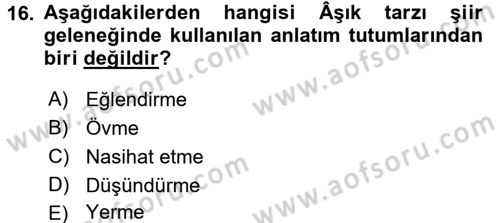 Halk Edebiyatına Giriş 2 Dersi 2017 - 2018 Yılı (Final) Dönem Sonu Sınav Soruları 16. Soru