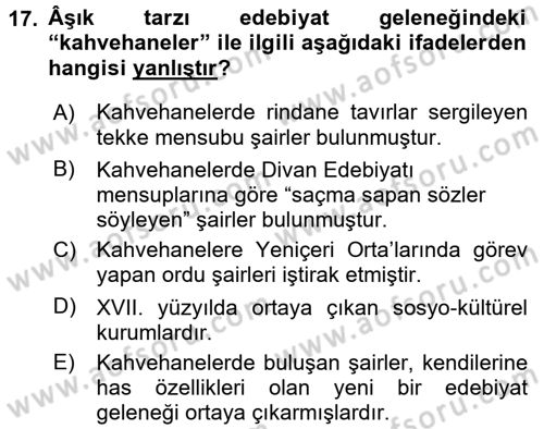 Halk Edebiyatına Giriş 2 Dersi 2017 - 2018 Yılı (Final) Dönem Sonu Sınav Soruları 17. Soru
