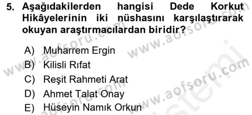Halk Edebiyatına Giriş 2 Dersi 2017 - 2018 Yılı (Final) Dönem Sonu Sınav Soruları 5. Soru