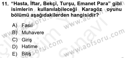 Halk Edebiyatına Giriş 2 Dersi 2018 - 2019 Yılı (Vize) Ara Sınav Soruları 11. Soru