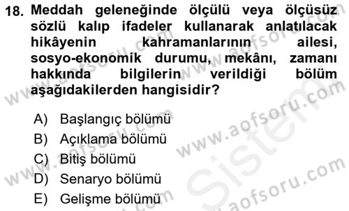 Halk Edebiyatına Giriş 2 Dersi 2018 - 2019 Yılı (Vize) Ara Sınav Soruları 18. Soru