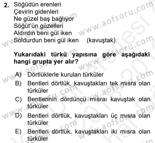 Halk Edebiyatına Giriş 2 Dersi 2018 - 2019 Yılı (Vize) Ara Sınav Soruları 2. Soru