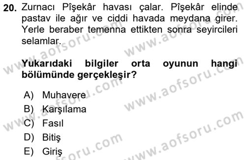Halk Edebiyatına Giriş 2 Dersi 2018 - 2019 Yılı (Vize) Ara Sınav Soruları 20. Soru
