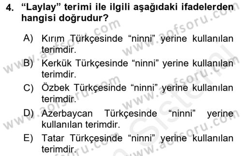 Halk Edebiyatına Giriş 2 Dersi 2018 - 2019 Yılı (Vize) Ara Sınav Soruları 4. Soru