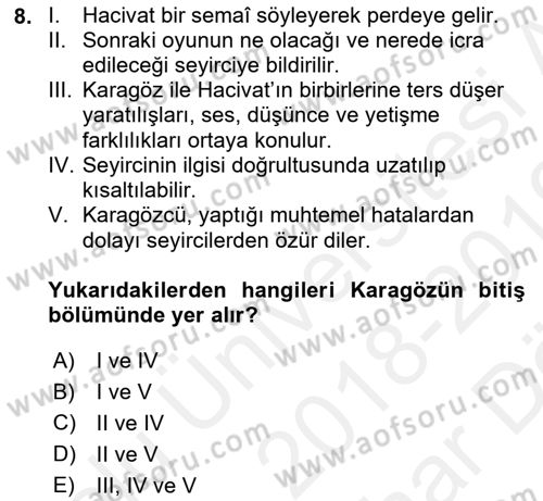 Halk Edebiyatına Giriş 2 Dersi 2018 - 2019 Yılı (Vize) Ara Sınav Soruları 8. Soru