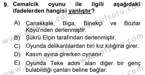 Halk Edebiyatına Giriş 2 Dersi 2018 - 2019 Yılı (Vize) Ara Sınav Soruları 9. Soru