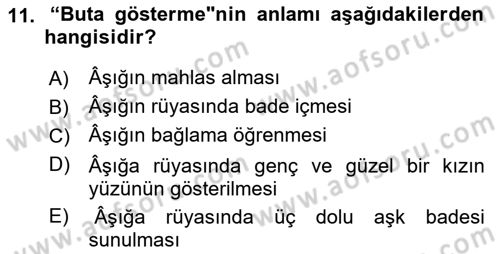 Halk Edebiyatına Giriş 2 Dersi 2018 - 2019 Yılı (Final) Dönem Sonu Sınav Soruları 11. Soru