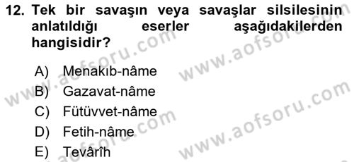 Halk Edebiyatına Giriş 2 Dersi 2018 - 2019 Yılı (Final) Dönem Sonu Sınav Soruları 12. Soru