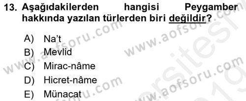 Halk Edebiyatına Giriş 2 Dersi 2018 - 2019 Yılı (Final) Dönem Sonu Sınav Soruları 13. Soru