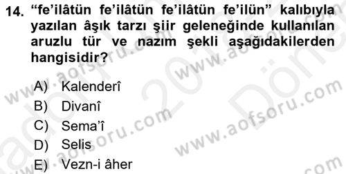 Halk Edebiyatına Giriş 2 Dersi 2018 - 2019 Yılı (Final) Dönem Sonu Sınav Soruları 14. Soru