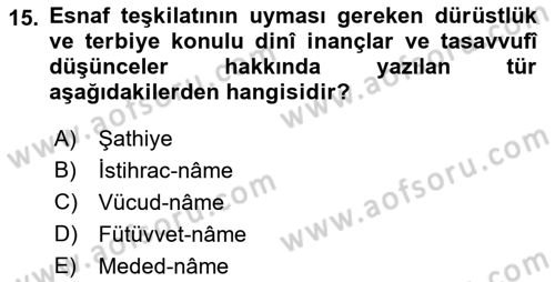 Halk Edebiyatına Giriş 2 Dersi 2018 - 2019 Yılı (Final) Dönem Sonu Sınav Soruları 15. Soru