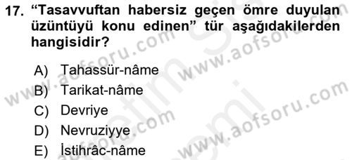 Halk Edebiyatına Giriş 2 Dersi 2018 - 2019 Yılı (Final) Dönem Sonu Sınav Soruları 17. Soru