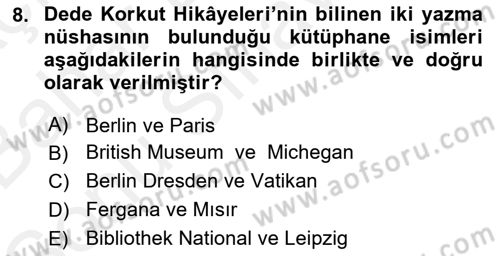 Halk Edebiyatına Giriş 2 Dersi 2018 - 2019 Yılı (Final) Dönem Sonu Sınav Soruları 8. Soru