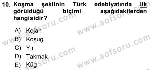 Halk Edebiyatına Giriş 2 Dersi 2018 - 2019 Yılı Yaz Okulu Sınav Soruları 10. Soru