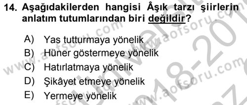 Halk Edebiyatına Giriş 2 Dersi 2018 - 2019 Yılı Yaz Okulu Sınav Soruları 14. Soru