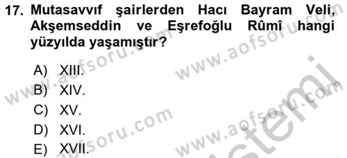 Halk Edebiyatına Giriş 2 Dersi 2018 - 2019 Yılı Yaz Okulu Sınav Soruları 17. Soru