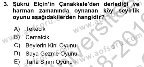 Halk Edebiyatına Giriş 2 Dersi 2018 - 2019 Yılı Yaz Okulu Sınav Soruları 3. Soru