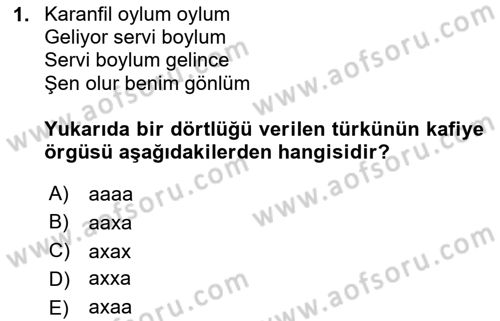 Halk Edebiyatına Giriş 2 Dersi 2020 - 2021 Yılı Yaz Okulu Sınav Soruları 1. Soru