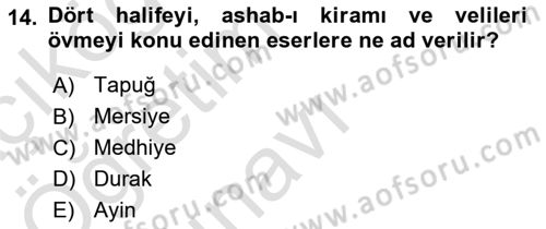 Halk Edebiyatına Giriş 2 Dersi 2020 - 2021 Yılı Yaz Okulu Sınav Soruları 14. Soru