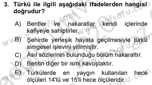Halk Edebiyatına Giriş 2 Dersi 2020 - 2021 Yılı Yaz Okulu Sınav Soruları 3. Soru
