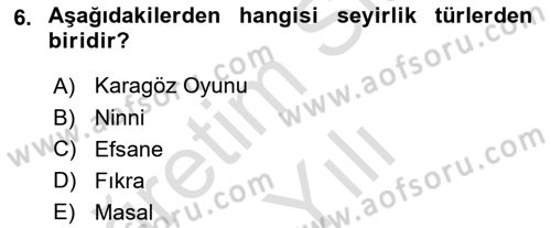 Halk Edebiyatına Giriş 2 Dersi 2020 - 2021 Yılı Yaz Okulu Sınav Soruları 6. Soru