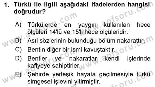 Halk Edebiyatına Giriş 2 Dersi 2021 - 2022 Yılı (Vize) Ara Sınav Soruları 1. Soru