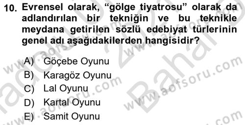 Halk Edebiyatına Giriş 2 Dersi 2021 - 2022 Yılı (Vize) Ara Sınav Soruları 10. Soru