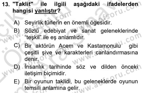 Halk Edebiyatına Giriş 2 Dersi 2021 - 2022 Yılı (Vize) Ara Sınav Soruları 13. Soru