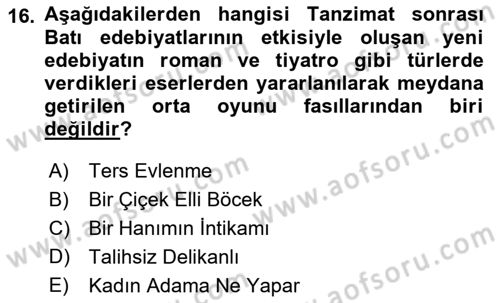 Halk Edebiyatına Giriş 2 Dersi 2021 - 2022 Yılı (Vize) Ara Sınav Soruları 16. Soru