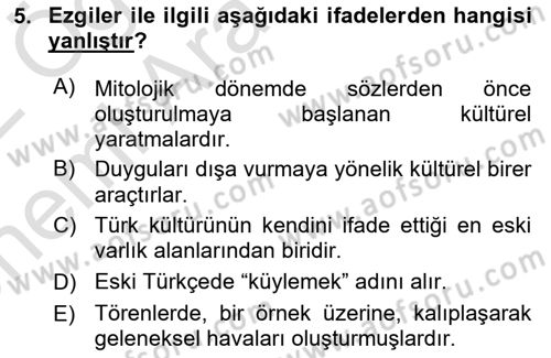 Halk Edebiyatına Giriş 2 Dersi 2021 - 2022 Yılı (Vize) Ara Sınav Soruları 5. Soru