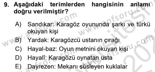 Halk Edebiyatına Giriş 2 Dersi 2021 - 2022 Yılı (Vize) Ara Sınav Soruları 9. Soru
