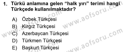 Halk Edebiyatına Giriş 2 Dersi 2021 - 2022 Yılı (Final) Dönem Sonu Sınav Soruları 1. Soru