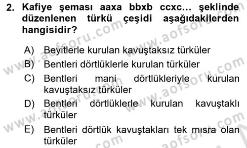 Halk Edebiyatına Giriş 2 Dersi 2021 - 2022 Yılı (Final) Dönem Sonu Sınav Soruları 2. Soru