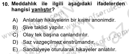 Halk Edebiyatına Giriş 2 Dersi 2021 - 2022 Yılı Yaz Okulu Sınav Soruları 10. Soru