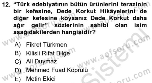 Halk Edebiyatına Giriş 2 Dersi 2021 - 2022 Yılı Yaz Okulu Sınav Soruları 12. Soru