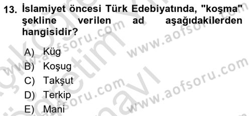 Halk Edebiyatına Giriş 2 Dersi 2021 - 2022 Yılı Yaz Okulu Sınav Soruları 13. Soru