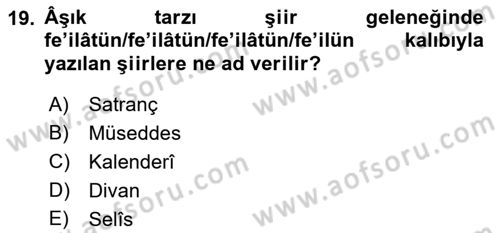 Halk Edebiyatına Giriş 2 Dersi 2021 - 2022 Yılı Yaz Okulu Sınav Soruları 19. Soru