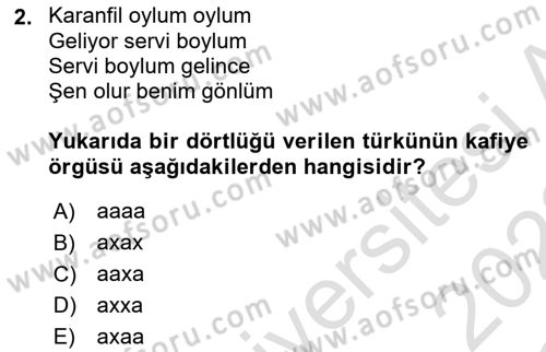 Halk Edebiyatına Giriş 2 Dersi 2021 - 2022 Yılı Yaz Okulu Sınav Soruları 2. Soru
