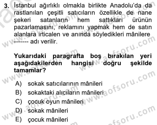 Halk Edebiyatına Giriş 2 Dersi 2021 - 2022 Yılı Yaz Okulu Sınav Soruları 3. Soru
