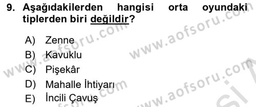 Halk Edebiyatına Giriş 2 Dersi 2021 - 2022 Yılı Yaz Okulu Sınav Soruları 9. Soru