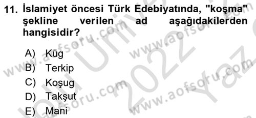 Halk Edebiyatına Giriş 2 Dersi 2022 - 2023 Yılı Yaz Okulu Sınav Soruları 11. Soru