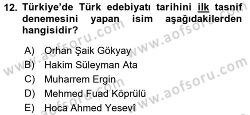 Halk Edebiyatına Giriş 2 Dersi 2022 - 2023 Yılı Yaz Okulu Sınav Soruları 12. Soru