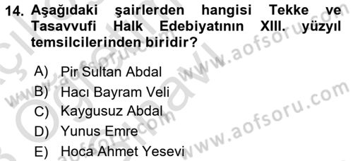 Halk Edebiyatına Giriş 2 Dersi 2022 - 2023 Yılı Yaz Okulu Sınav Soruları 14. Soru