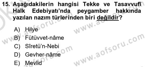 Halk Edebiyatına Giriş 2 Dersi 2022 - 2023 Yılı Yaz Okulu Sınav Soruları 15. Soru