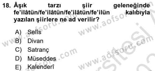 Halk Edebiyatına Giriş 2 Dersi 2022 - 2023 Yılı Yaz Okulu Sınav Soruları 18. Soru