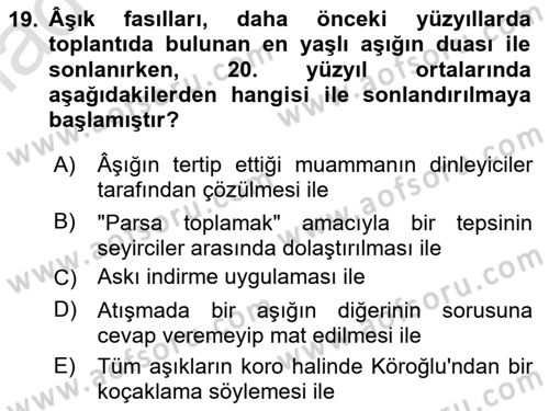 Halk Edebiyatına Giriş 2 Dersi 2022 - 2023 Yılı Yaz Okulu Sınav Soruları 19. Soru
