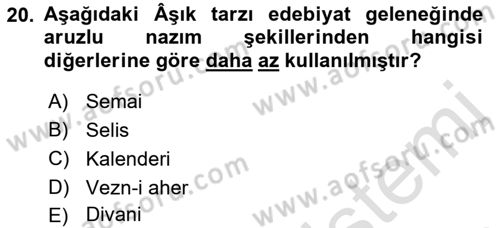 Halk Edebiyatına Giriş 2 Dersi 2022 - 2023 Yılı Yaz Okulu Sınav Soruları 20. Soru