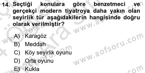 Halk Edebiyatına Giriş 2 Dersi 2023 - 2024 Yılı (Vize) Ara Sınav Soruları 14. Soru