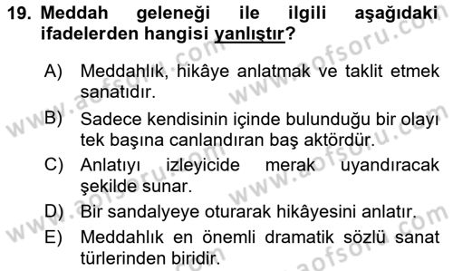Halk Edebiyatına Giriş 2 Dersi 2023 - 2024 Yılı (Vize) Ara Sınav Soruları 19. Soru